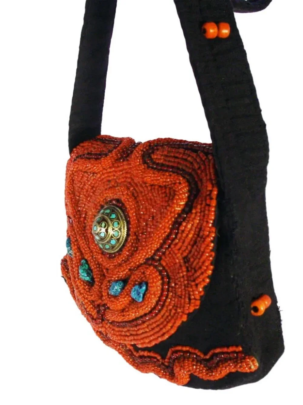 TURQUOISE and CORAL Vintage Handmade Beaded Crossbody Bag - OOAK - Picture 6 of 10